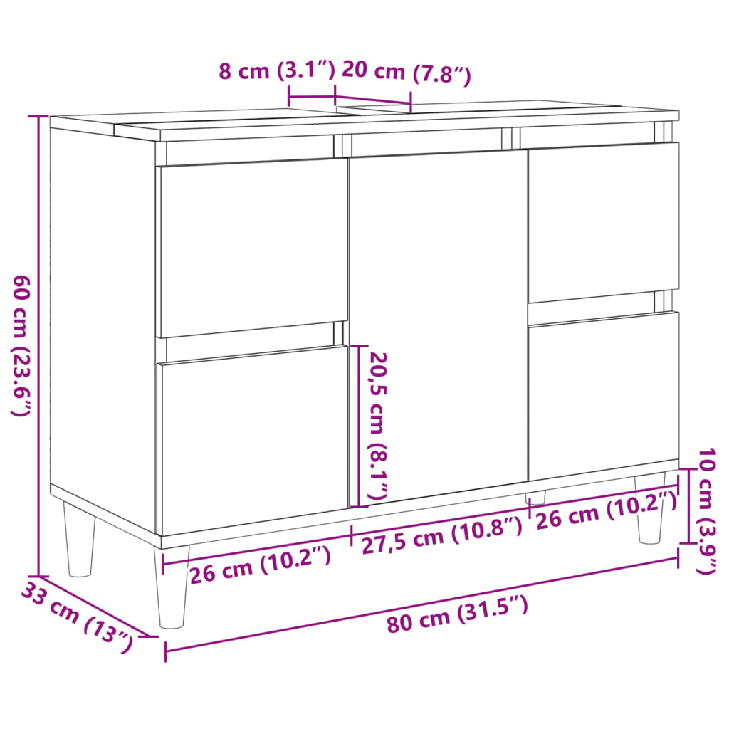 Servantskap sonoma eik 80x33x60 cm konstruert tre