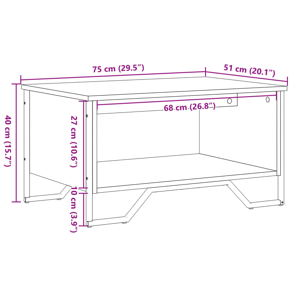 Salongbord røkt eik 75x51x40 cm konstruert tre