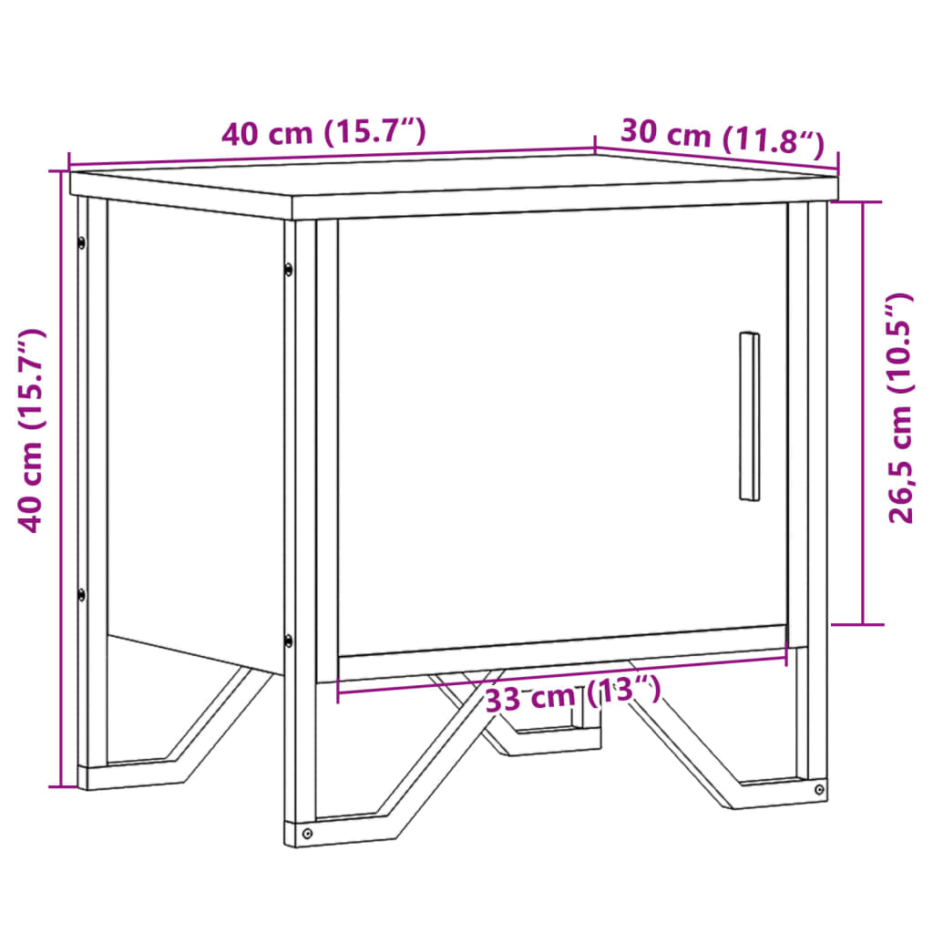 Nattbord 2 stk sonoma eik 40x30x40 cm sponplate