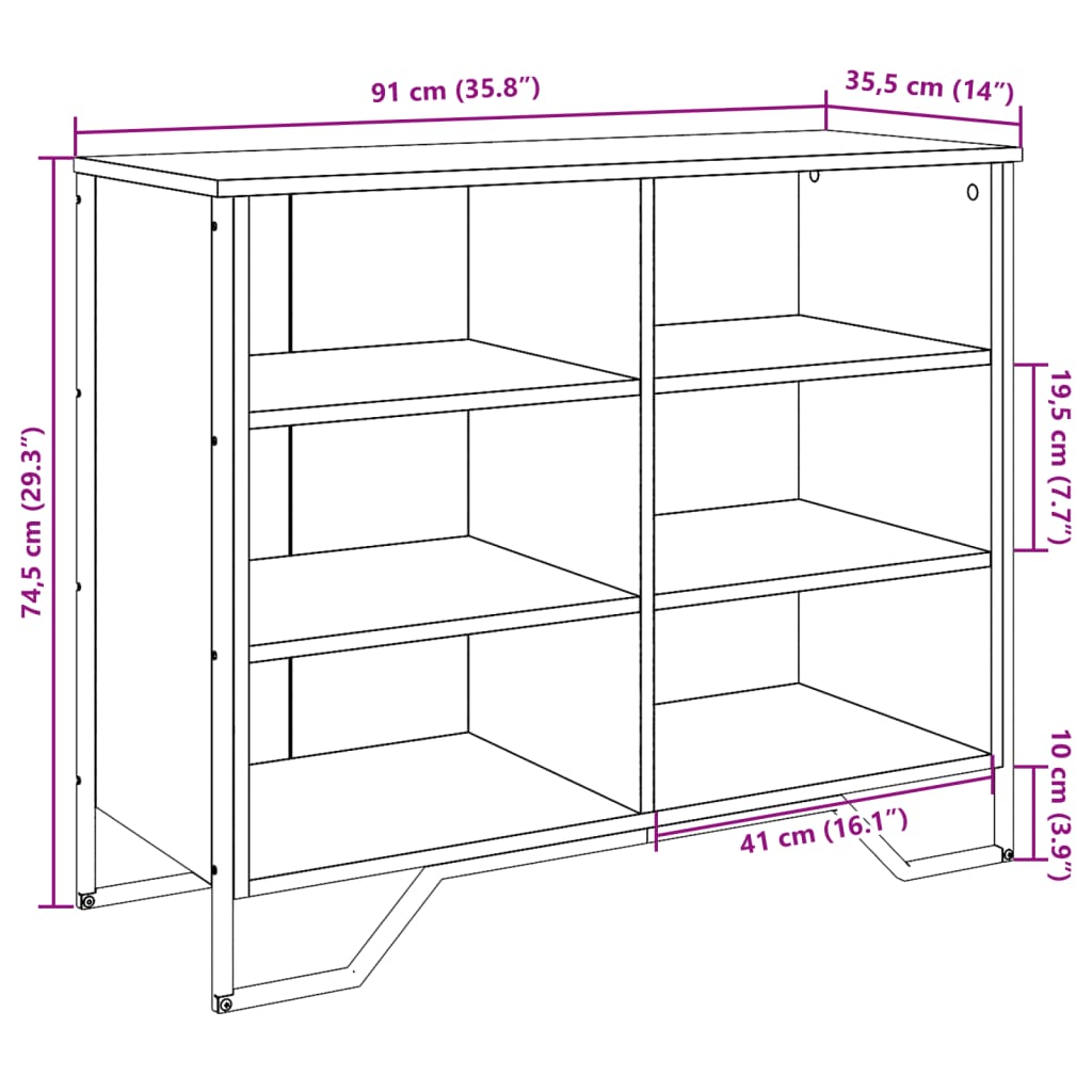 Skjenk brun eik 91x35,5x74,5 cm konstruert tre
