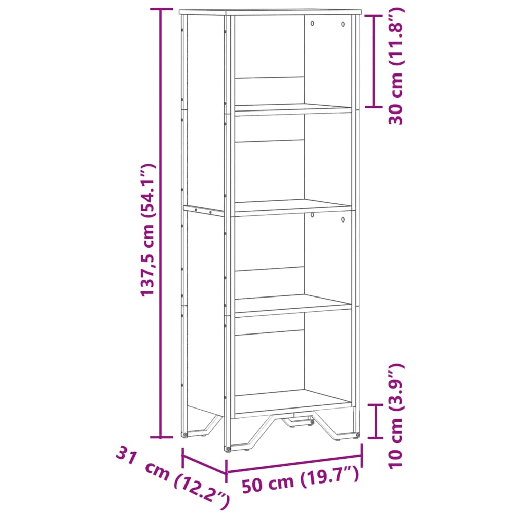 Bokhylle brun eik 50x31x137,5 cm konstruert tre