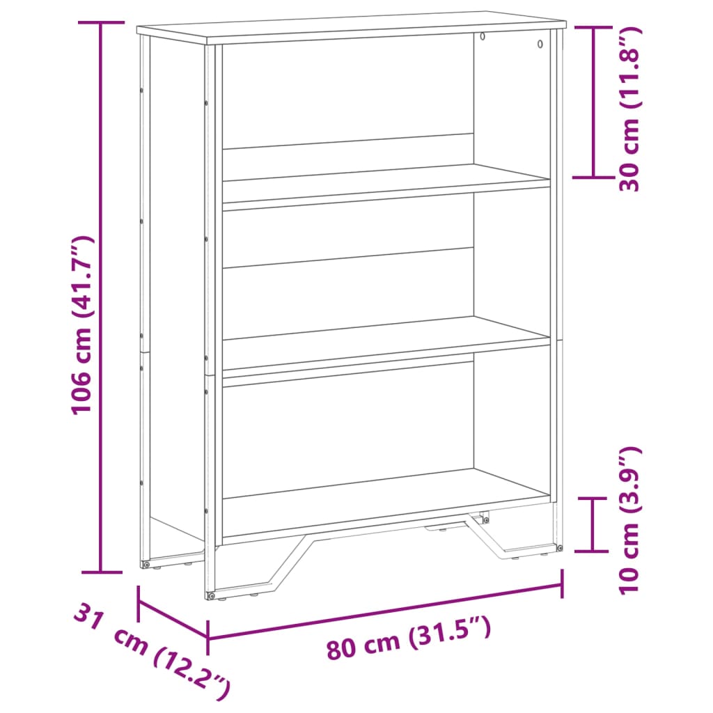 Bokhylle svart 80x31x106 cm konstruert tre