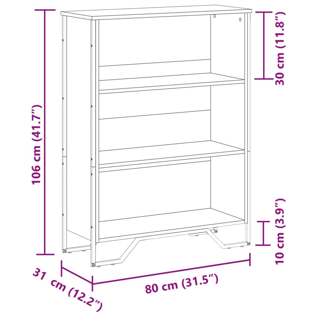 Bokhylle røkt eik 80x31x106 cm konstruert tre