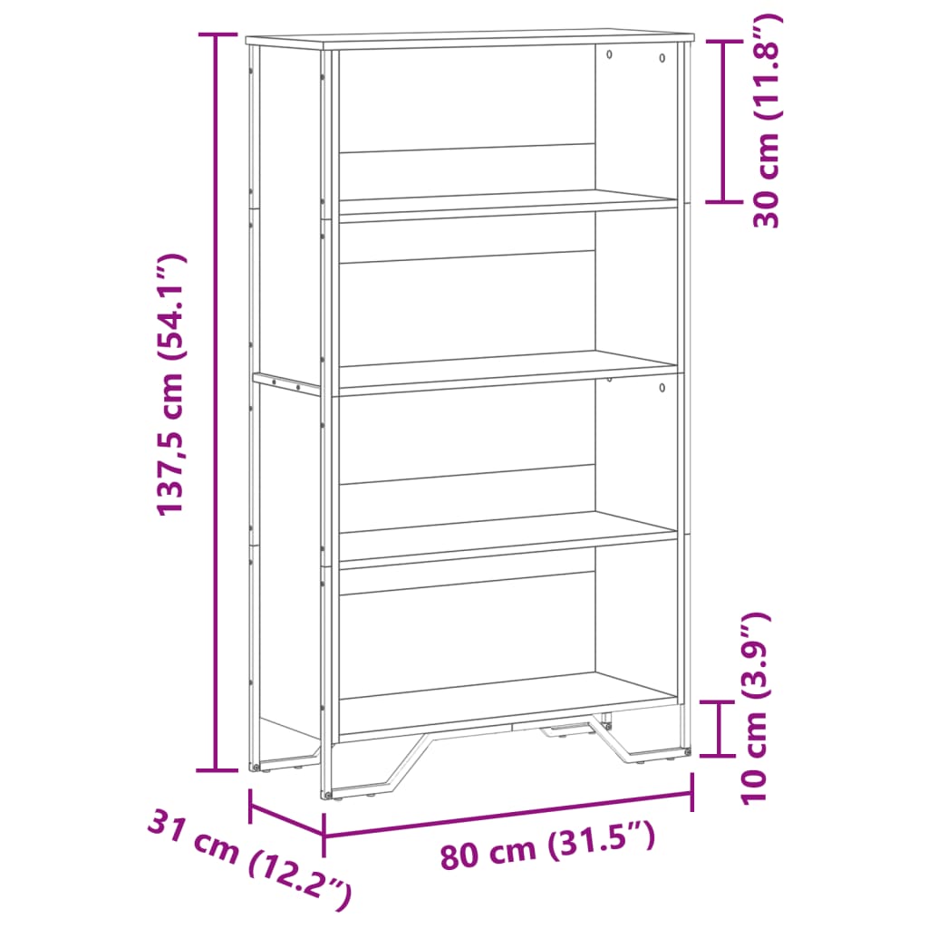 Bokhylle svart 80x31x137,5 cm konstruert tre