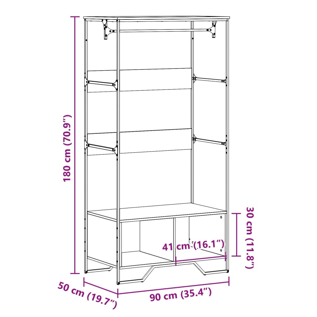 Garderobe grå sonoma 90x50x180 cm konstruert tre