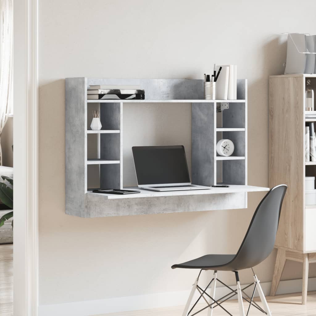 Veggmontert skrivebord grå 105x48x75 cm konstruert tre