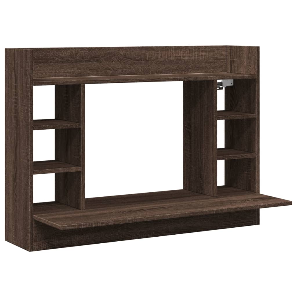 Veggmontert skrivebord brun eik 105x48x75 cm konstruert tre