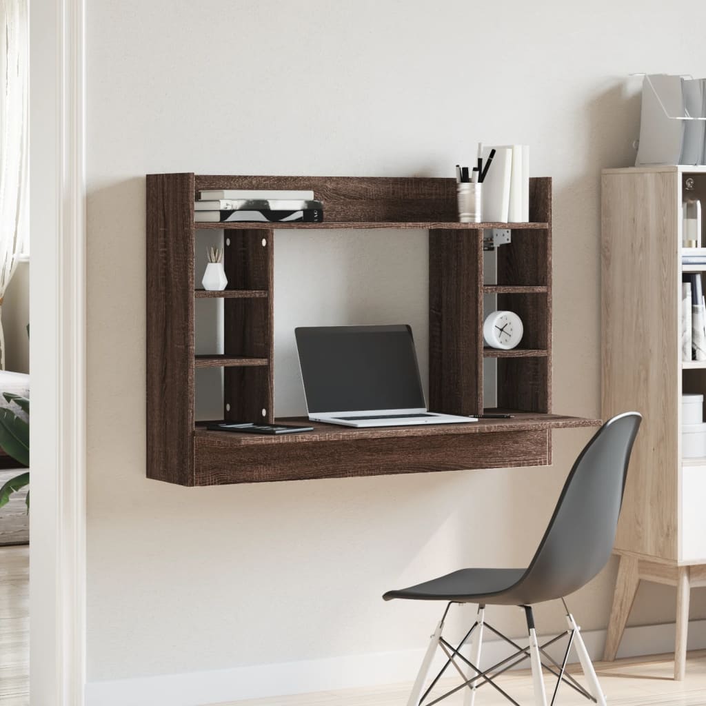 Veggmontert skrivebord brun eik 105x48x75 cm konstruert tre