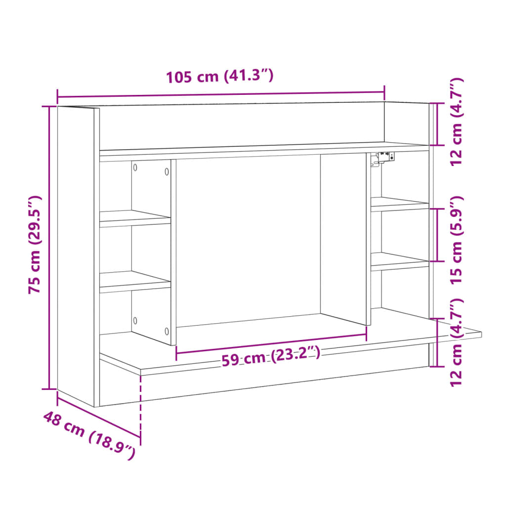 Veggmontert skrivebord brun eik 105x48x75 cm konstruert tre
