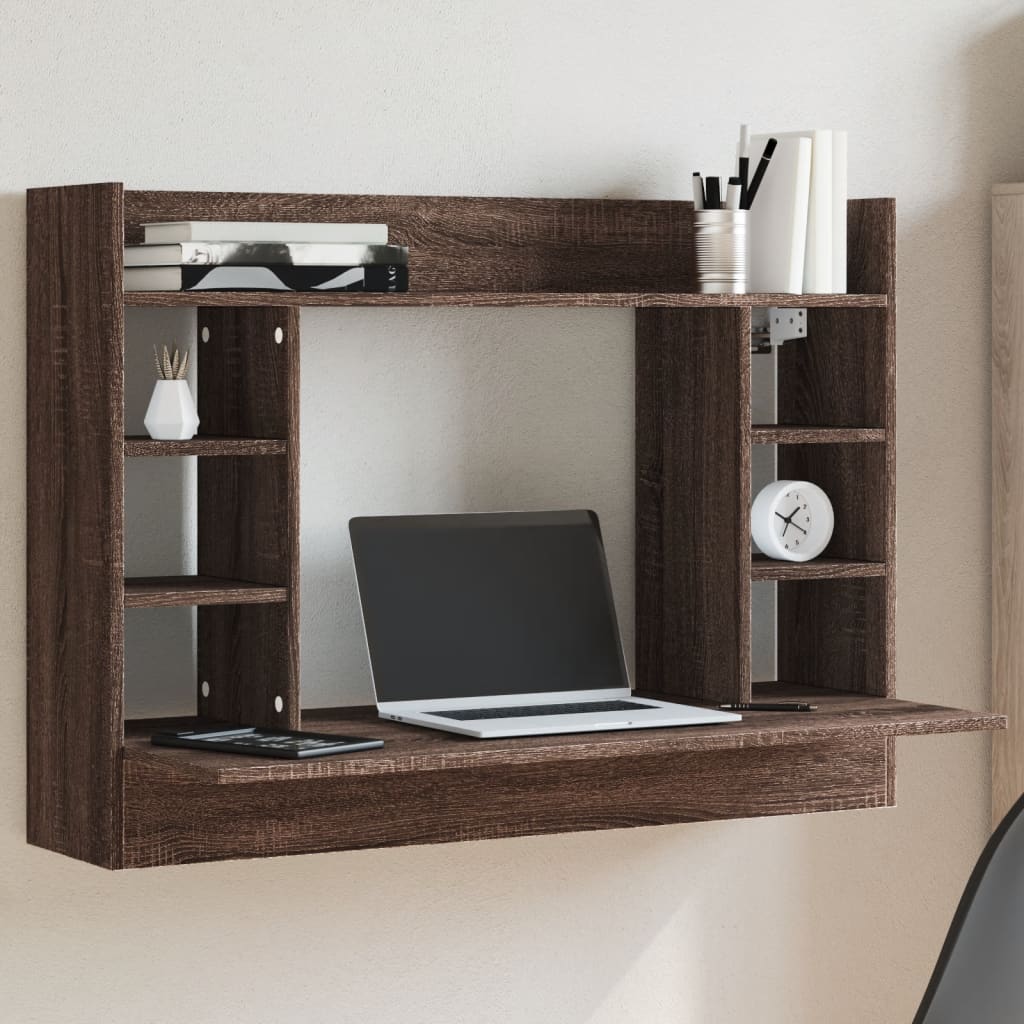 Veggmontert skrivebord brun eik 105x48x75 cm konstruert tre