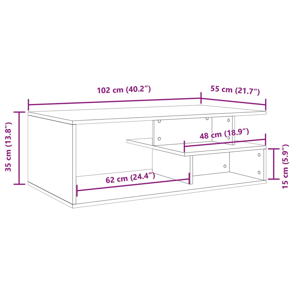 Salongbord hvit 102x55x35 cm konstruert tre