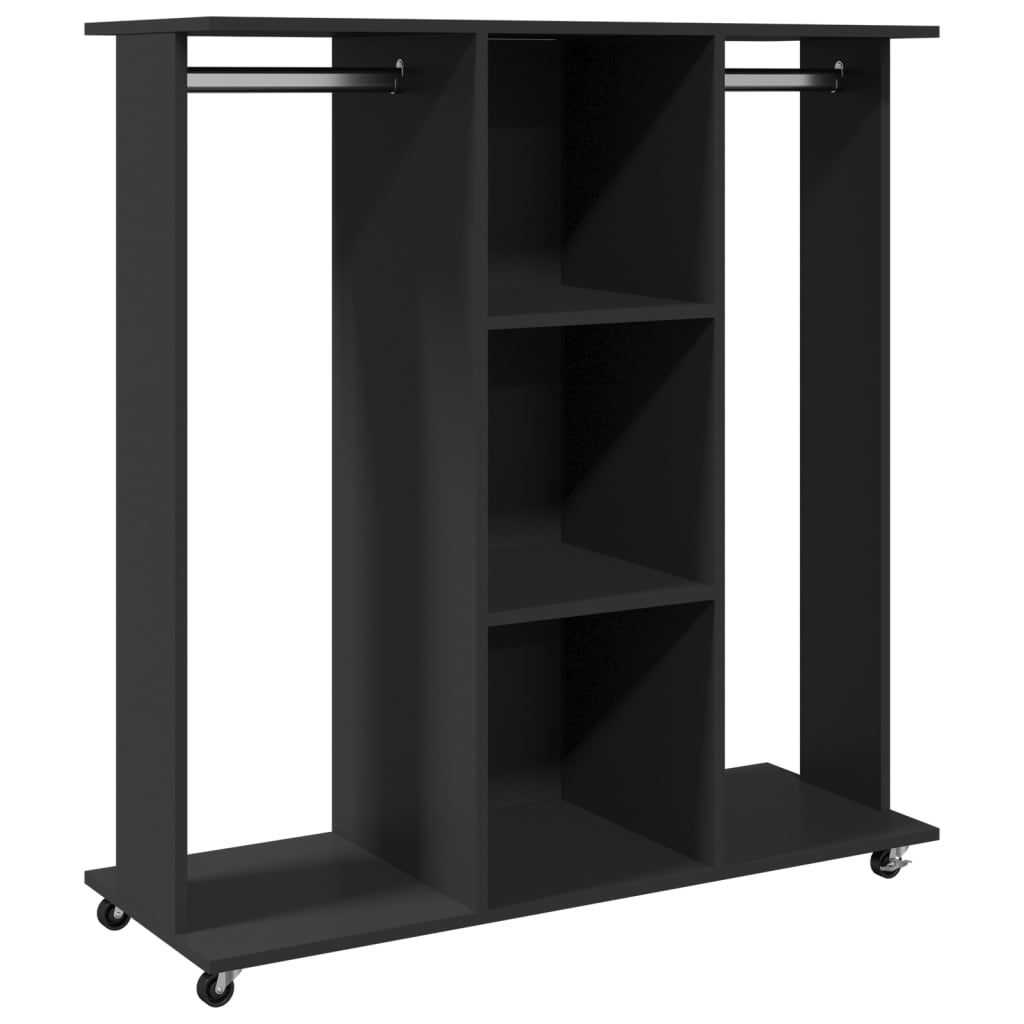Garderobe med hjul svart 102x38x110 cm konstruert tre