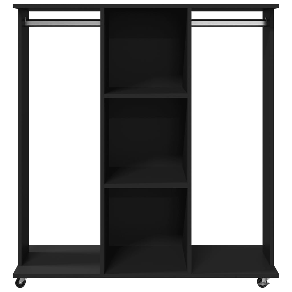 Garderobe med hjul svart 102x38x110 cm konstruert tre