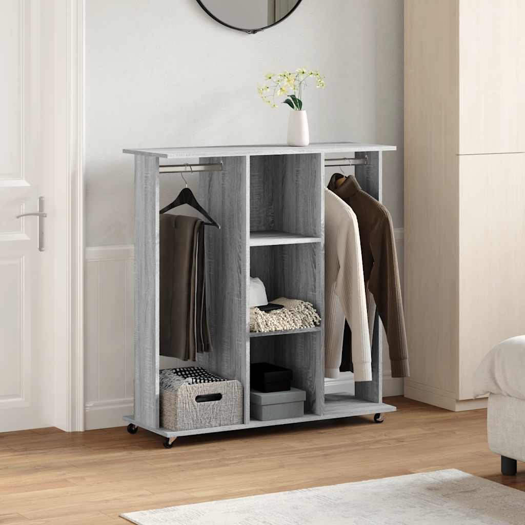 Garderobe med hjul grå sonoma 102x38x110 cm konstruert tre