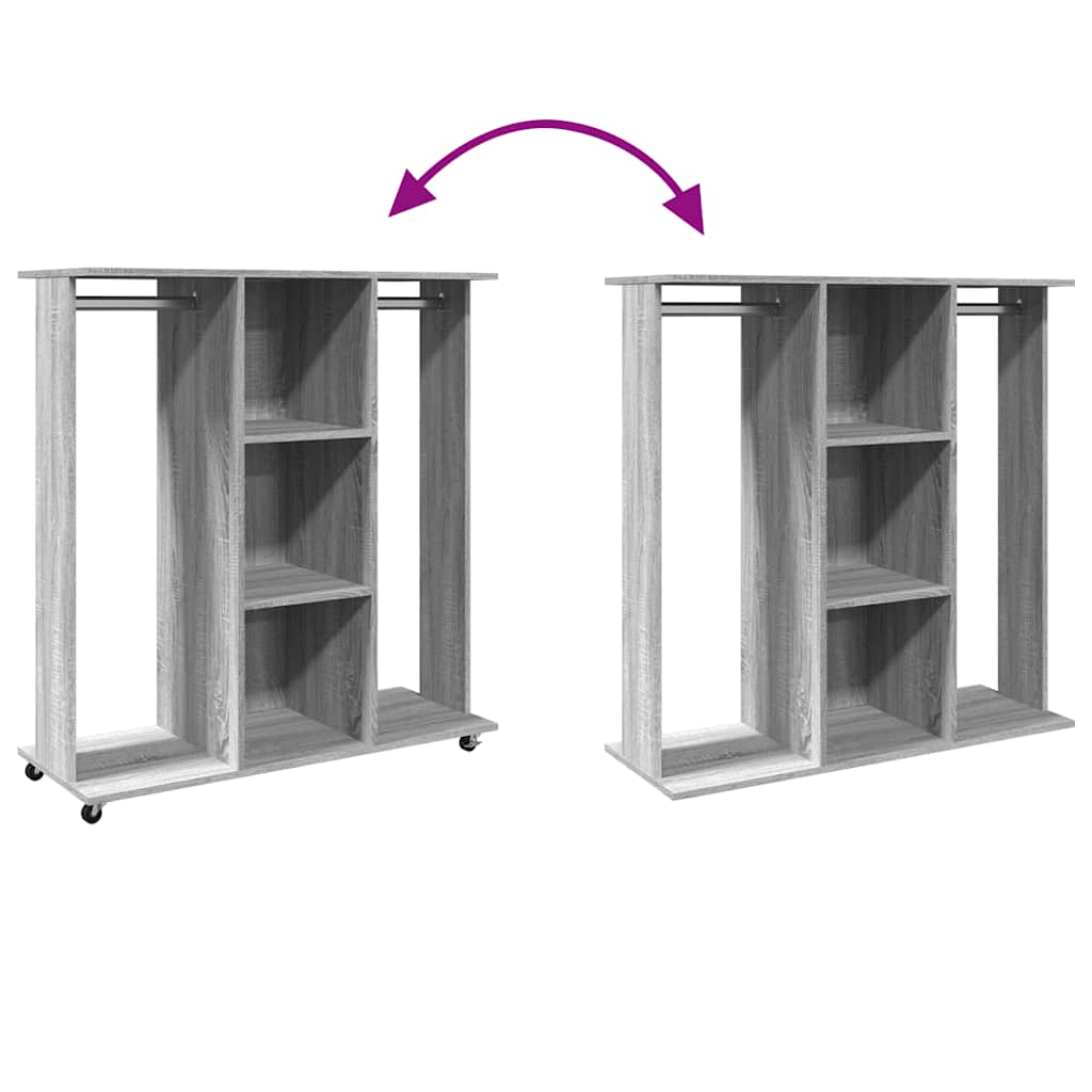 Garderobe med hjul grå sonoma 102x38x110 cm konstruert tre