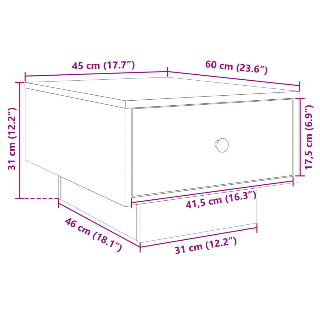 Salongbord betonggrå 60x45x31 cm konstruert tre