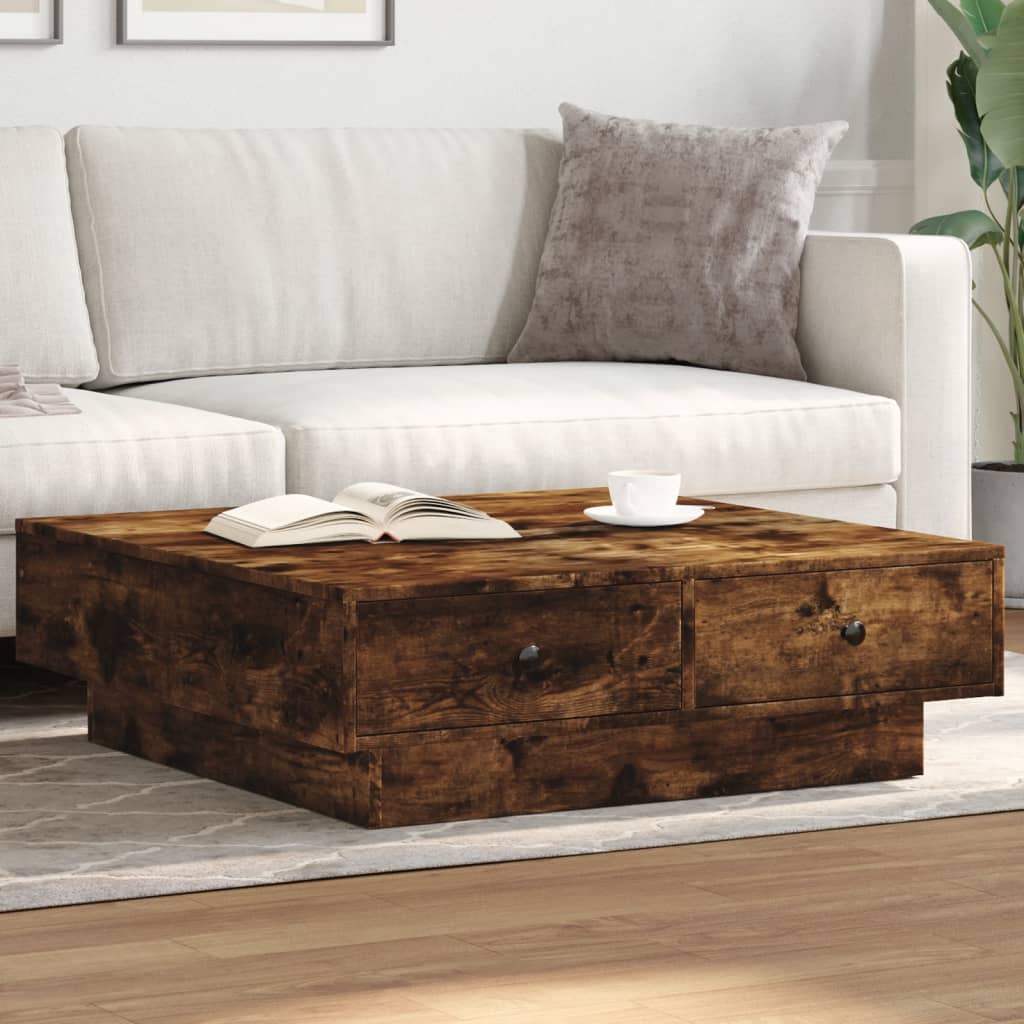 Salongbord røkt eik 90x90x28 cm konstruert tre