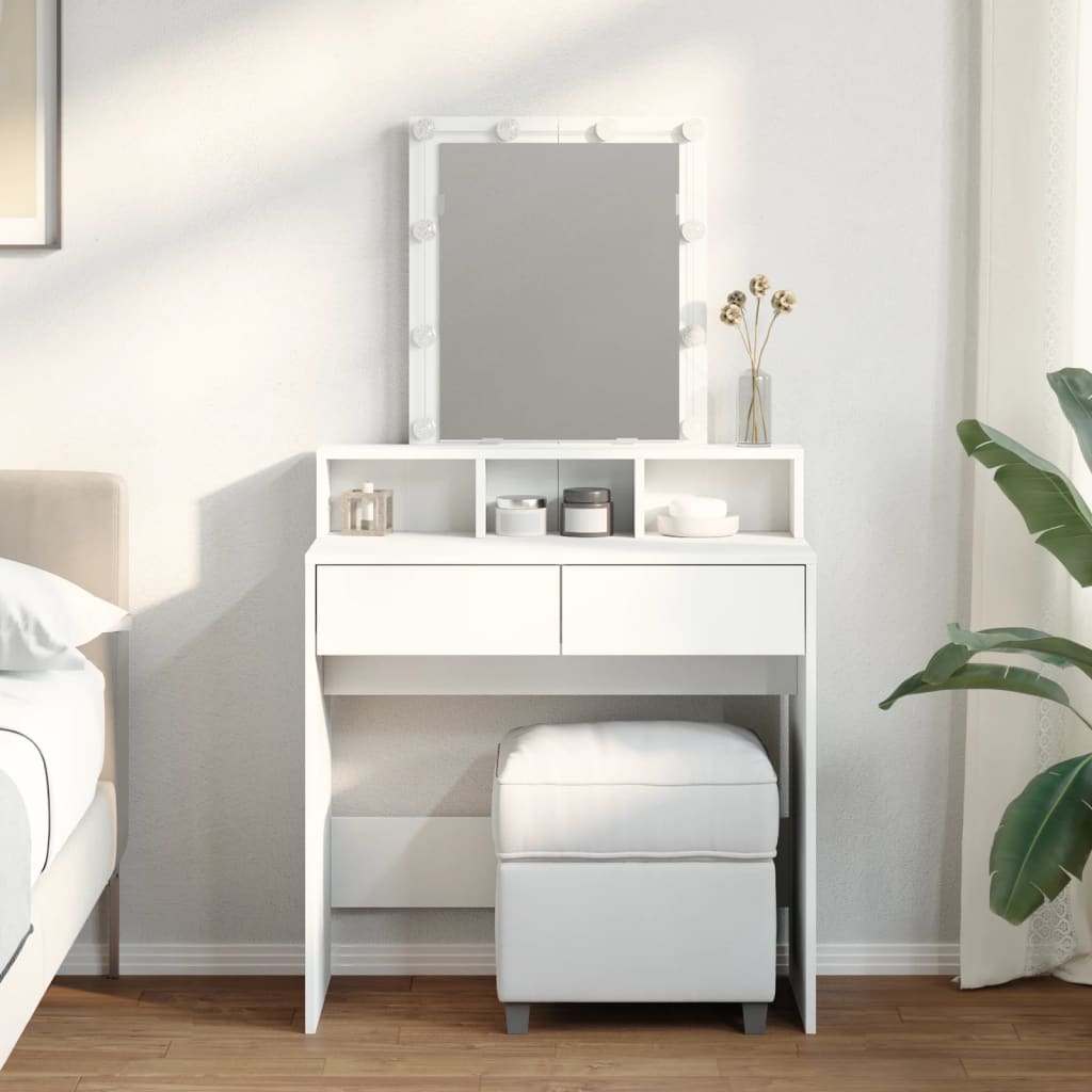 Sminkebord med LED hvit 80x41x144,5 cm