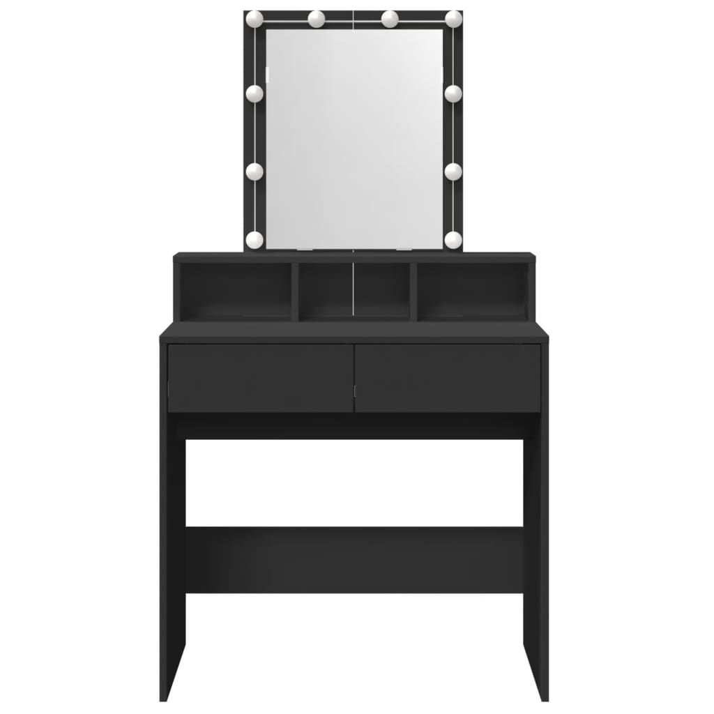 Sminkebord med LED svart 80x41x144,5 cm