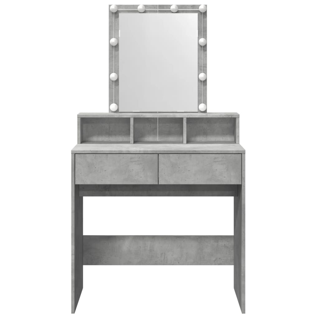 Sminkebord med LED betonggrå 80x41x144,5 cm