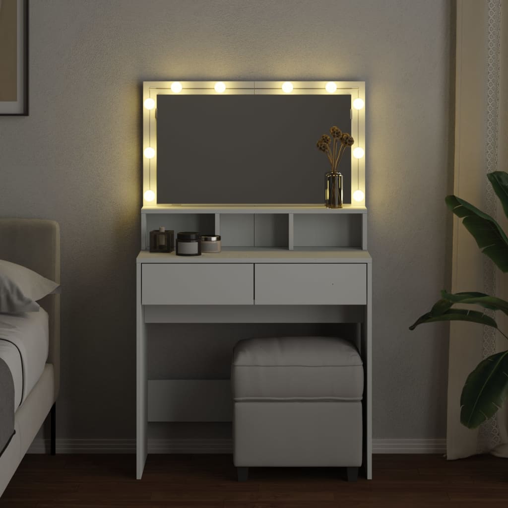 Sminkebord med LED hvit 80x41x134,5 cm