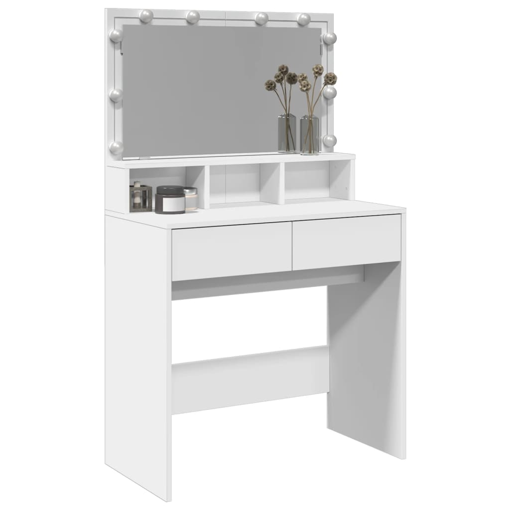 Sminkebord med LED hvit 80x41x134,5 cm