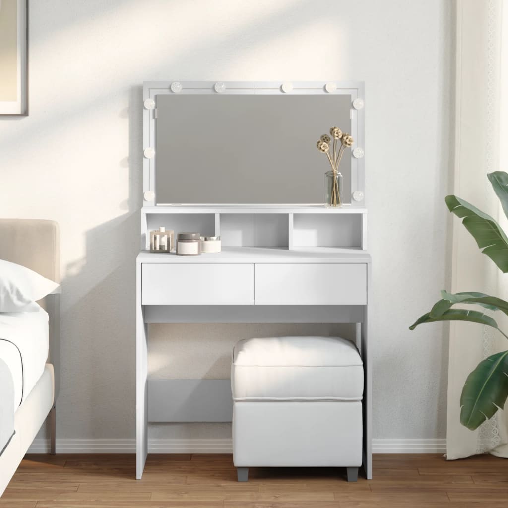 Sminkebord med LED hvit 80x41x134,5 cm