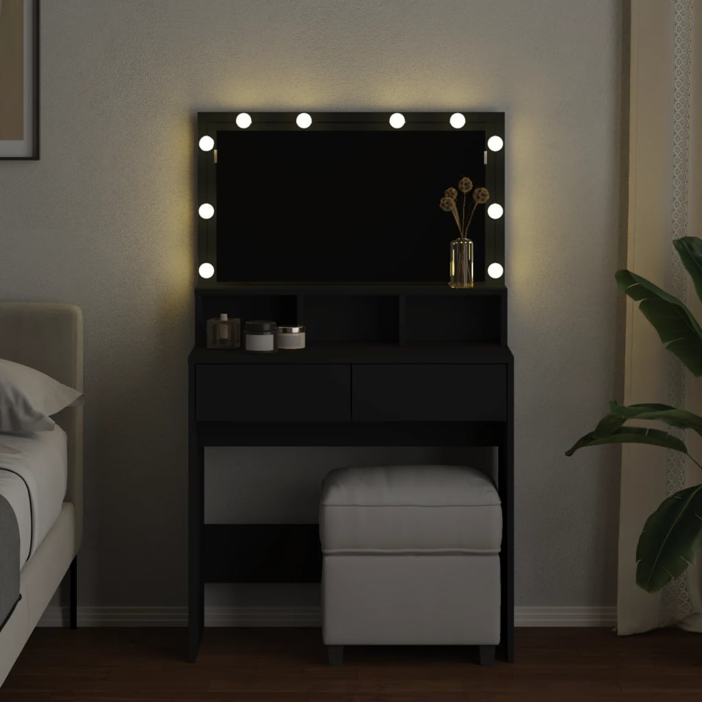 Sminkebord med LED svart 80x41x134,5 cm