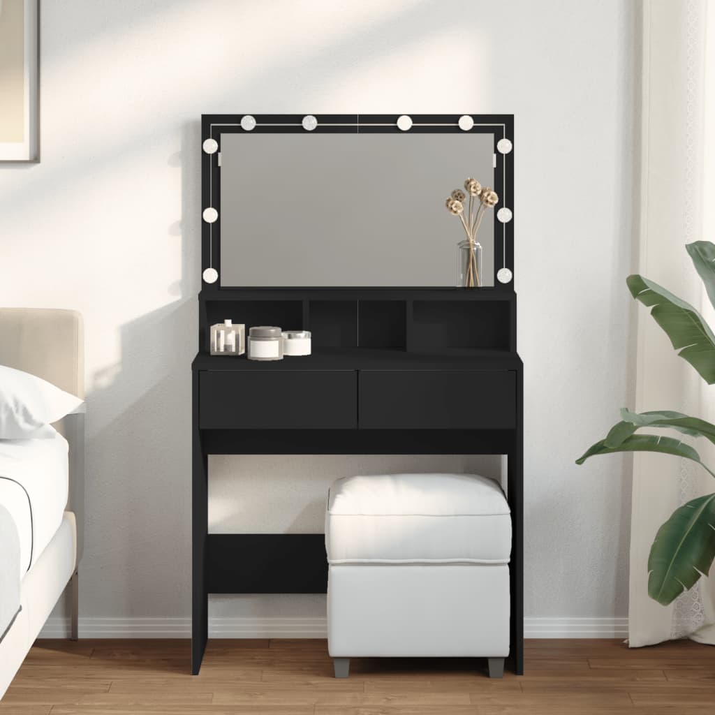 Sminkebord med LED svart 80x41x134,5 cm
