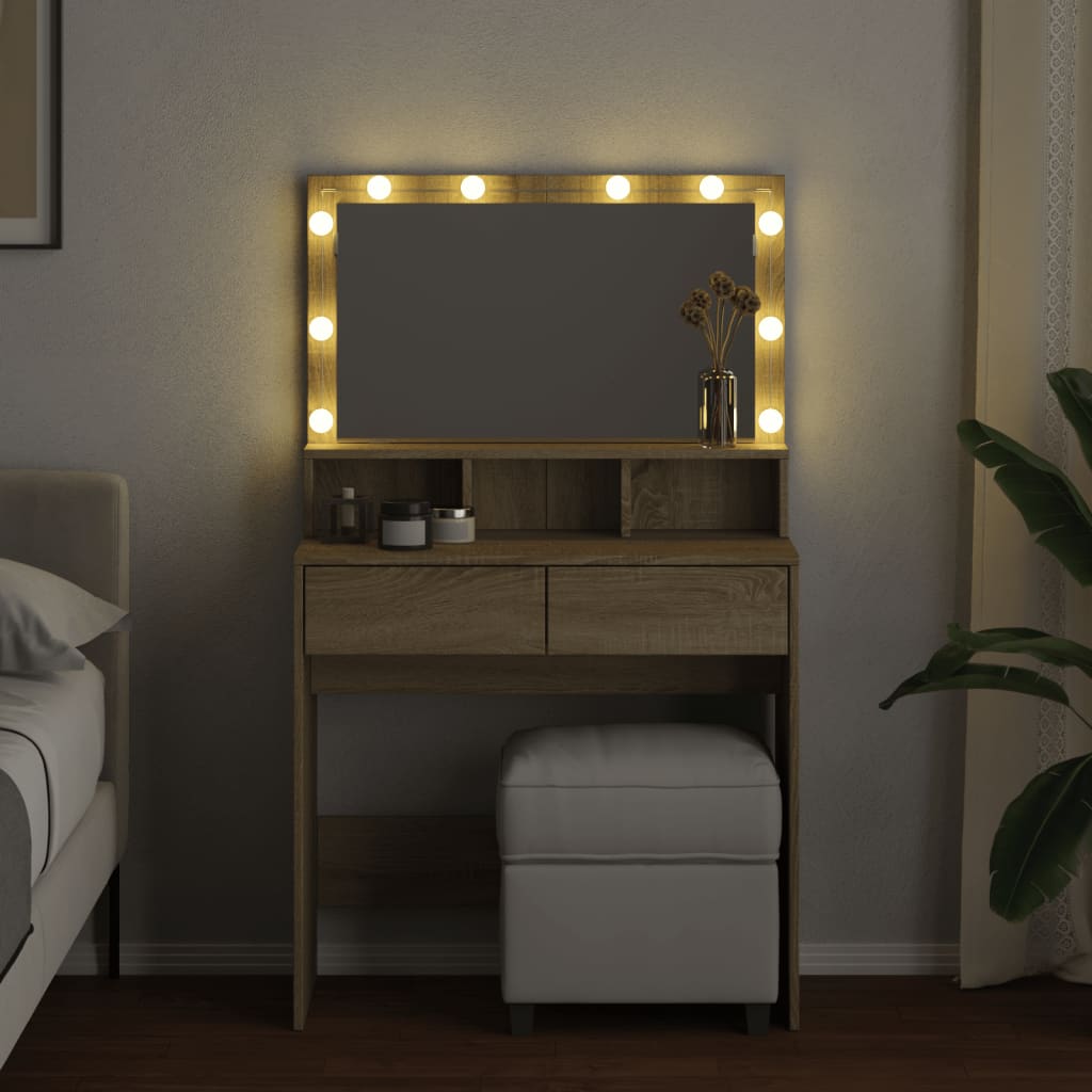 Sminkebord med LED sonoma eik 80x41x134,5 cm