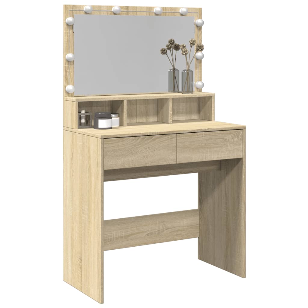 Sminkebord med LED sonoma eik 80x41x134,5 cm