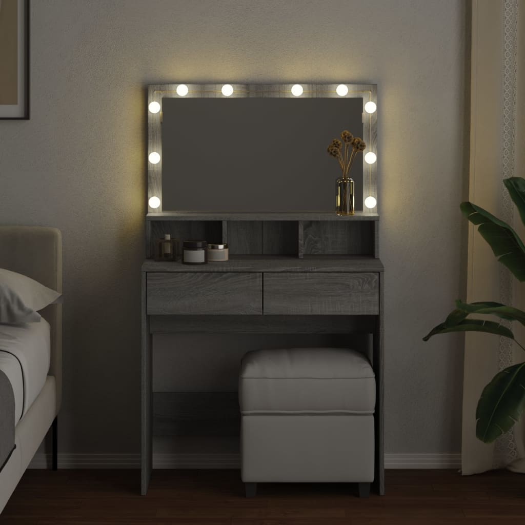 Sminkebord med LED grå sonoma 80x41x134,5 cm