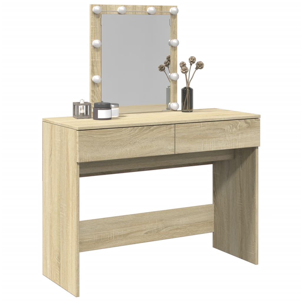Sminkebord med LED sonoma eik 100x40x130 cm