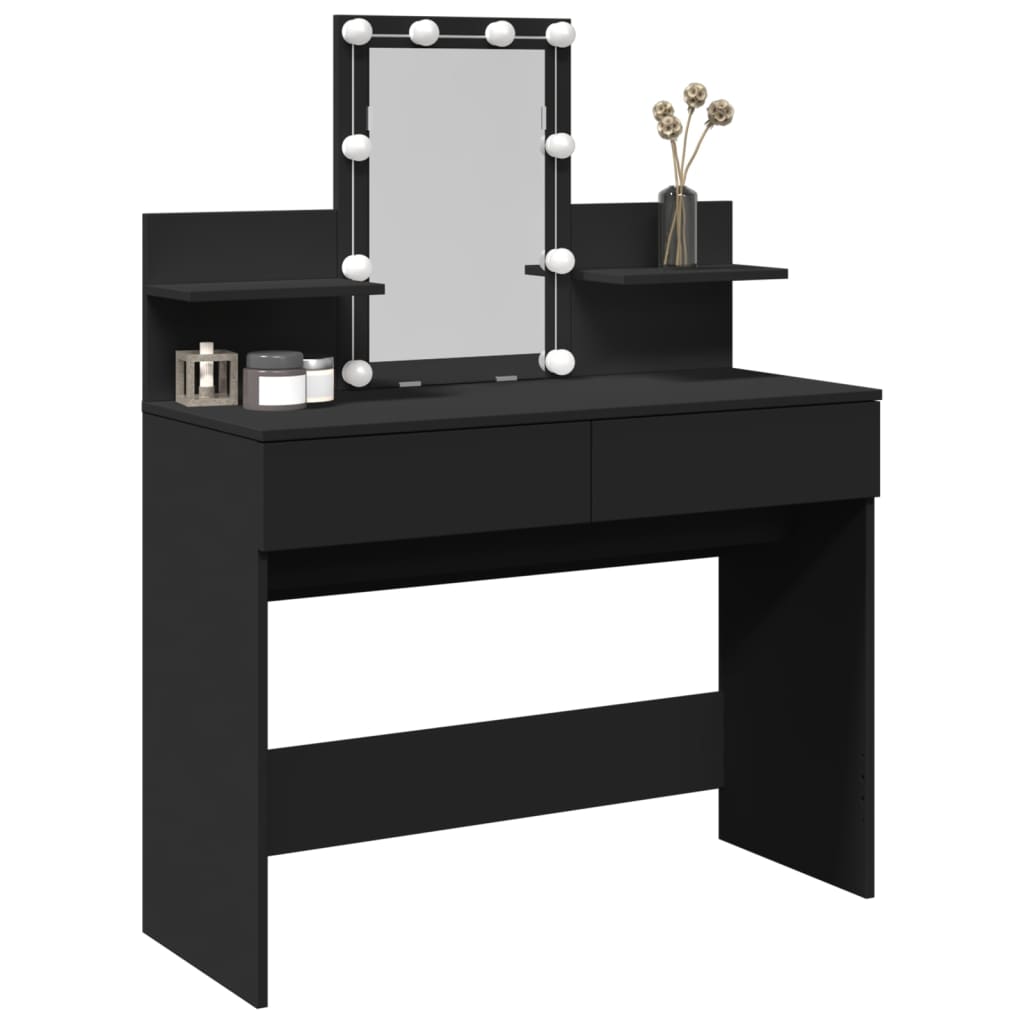 Sminkebord med LED svart 100x40x130 cm