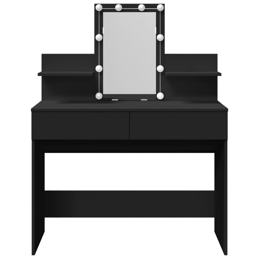 Sminkebord med LED svart 100x40x130 cm