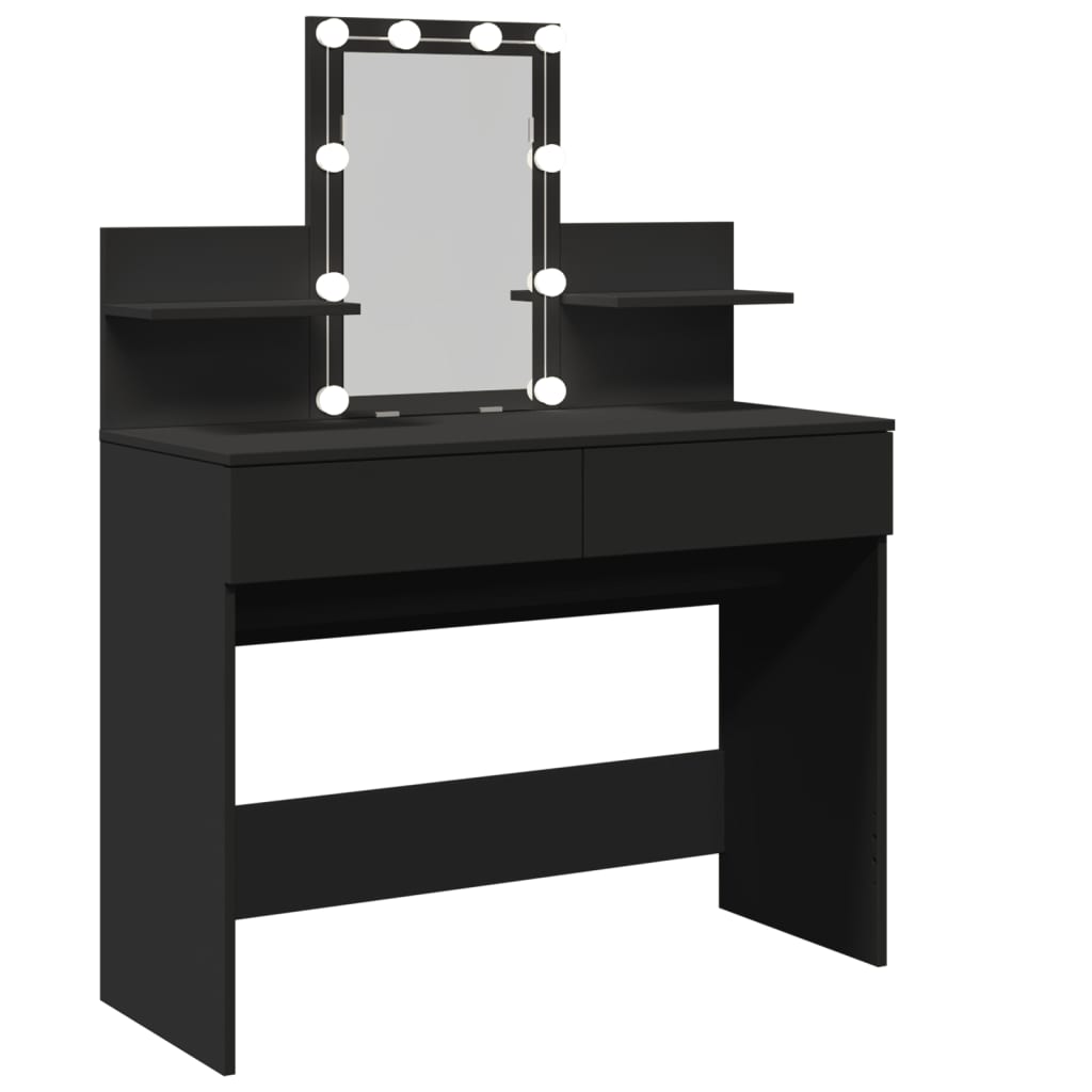 Sminkebord med LED svart 100x40x130 cm