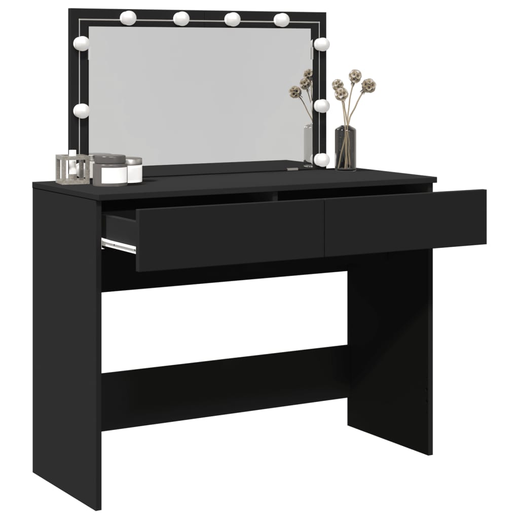Sminkebord med LED svart 100x40x120 cm