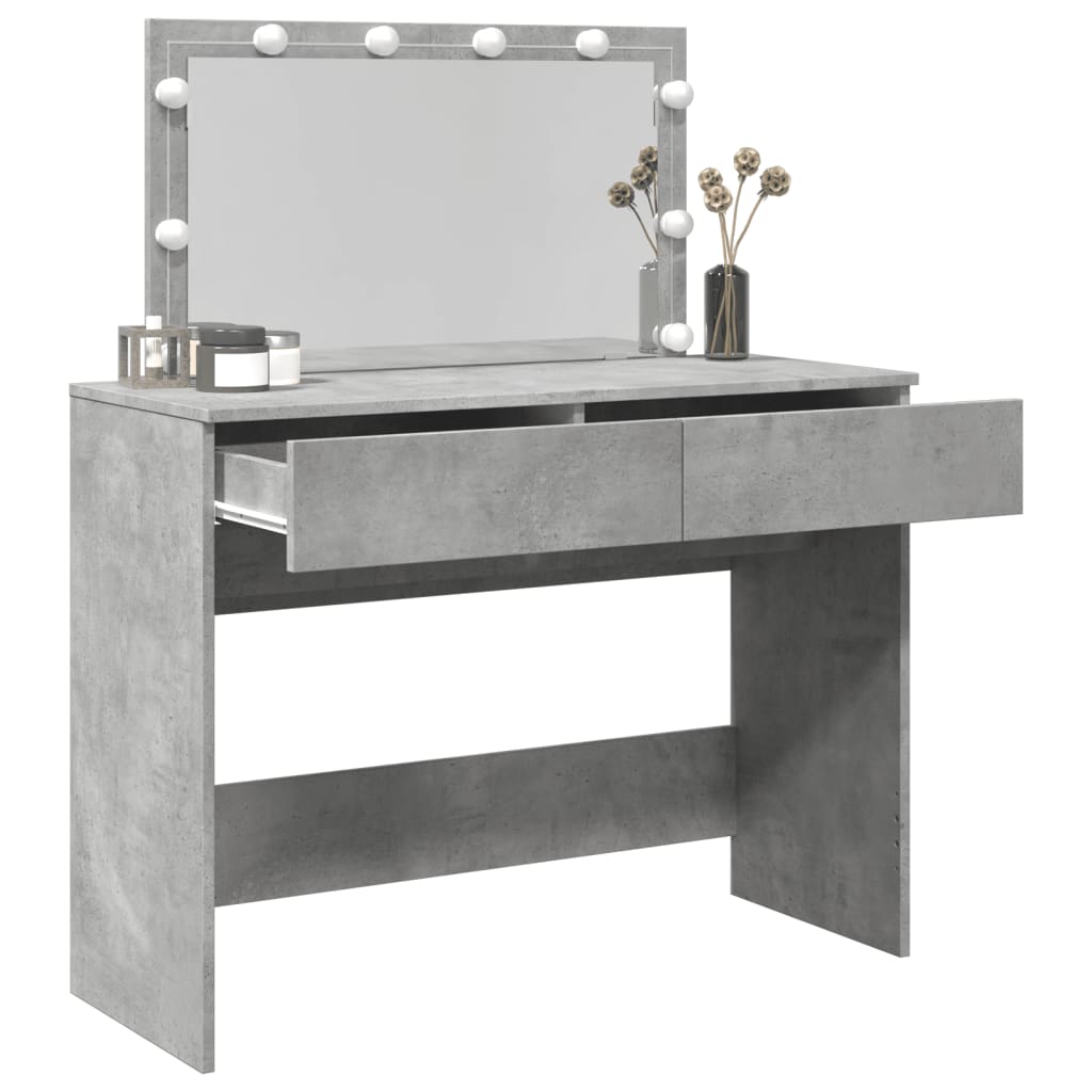 Sminkebord med LED betonggrå 100x40x120 cm