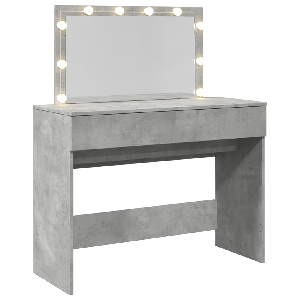 Sminkebord med LED betonggrå 100x40x120 cm