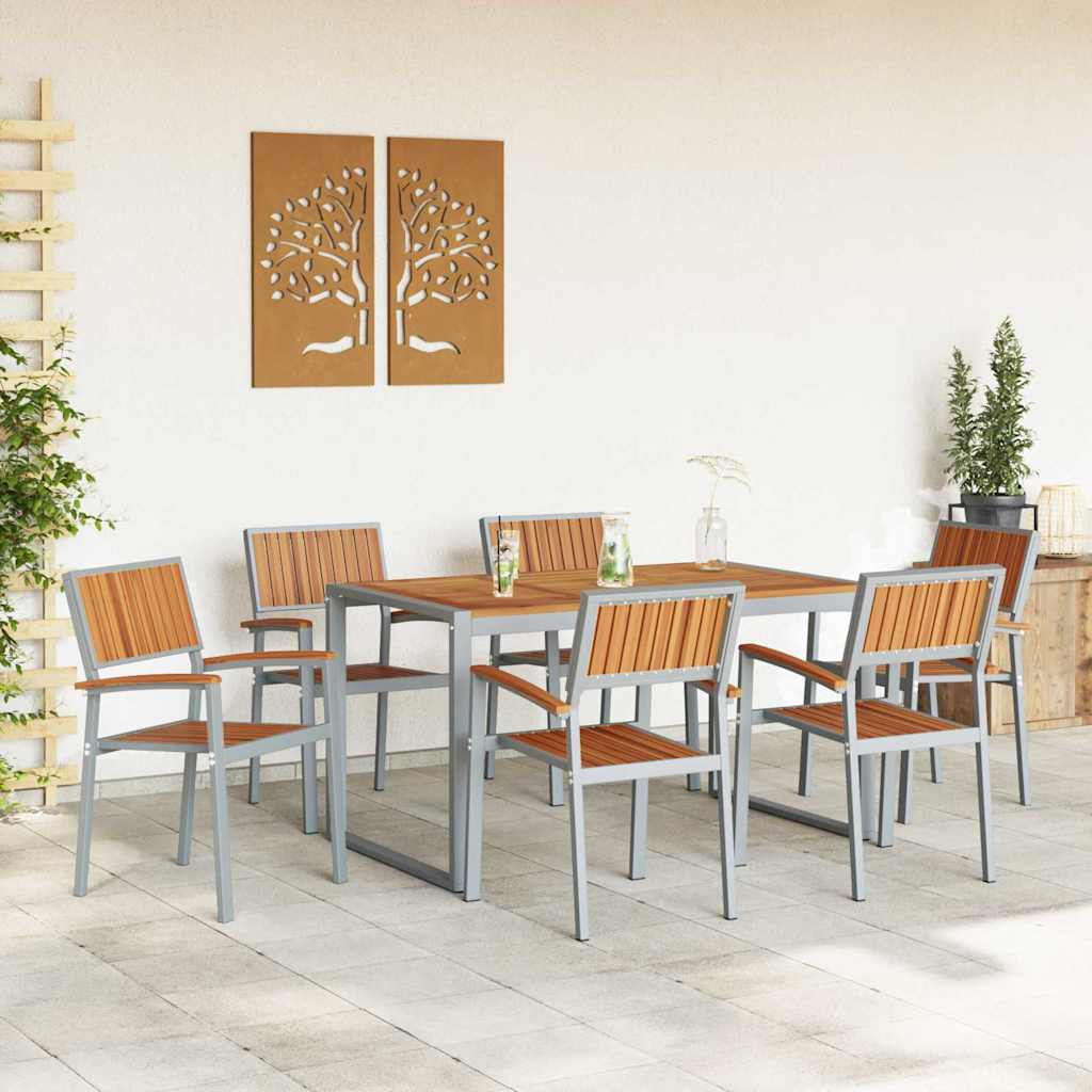 Hage Spisegruppe 7 pcs Grå Solid akasietre
