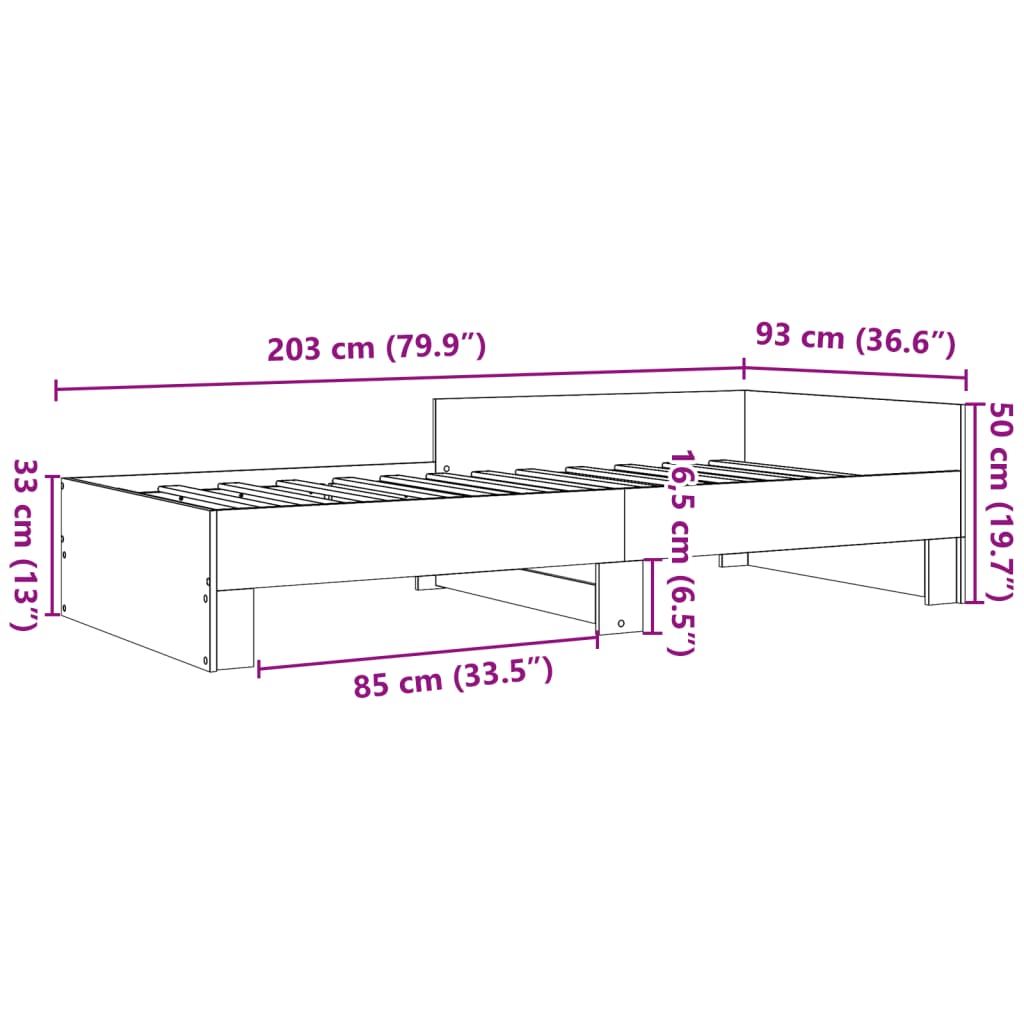 Sengeramme uten madrass sonoma eik 90x200 cm konstruert tre
