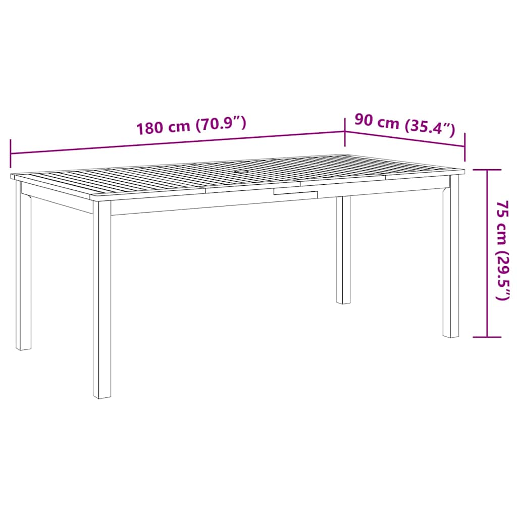 Hagespisegruppe 9 deler 180x90x75 cm heltre akasie