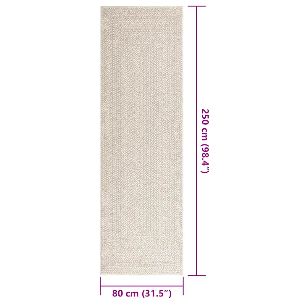 Teppe ZIZUR kremhvit 80x250 cm jute-utseende innendørs&utendørs