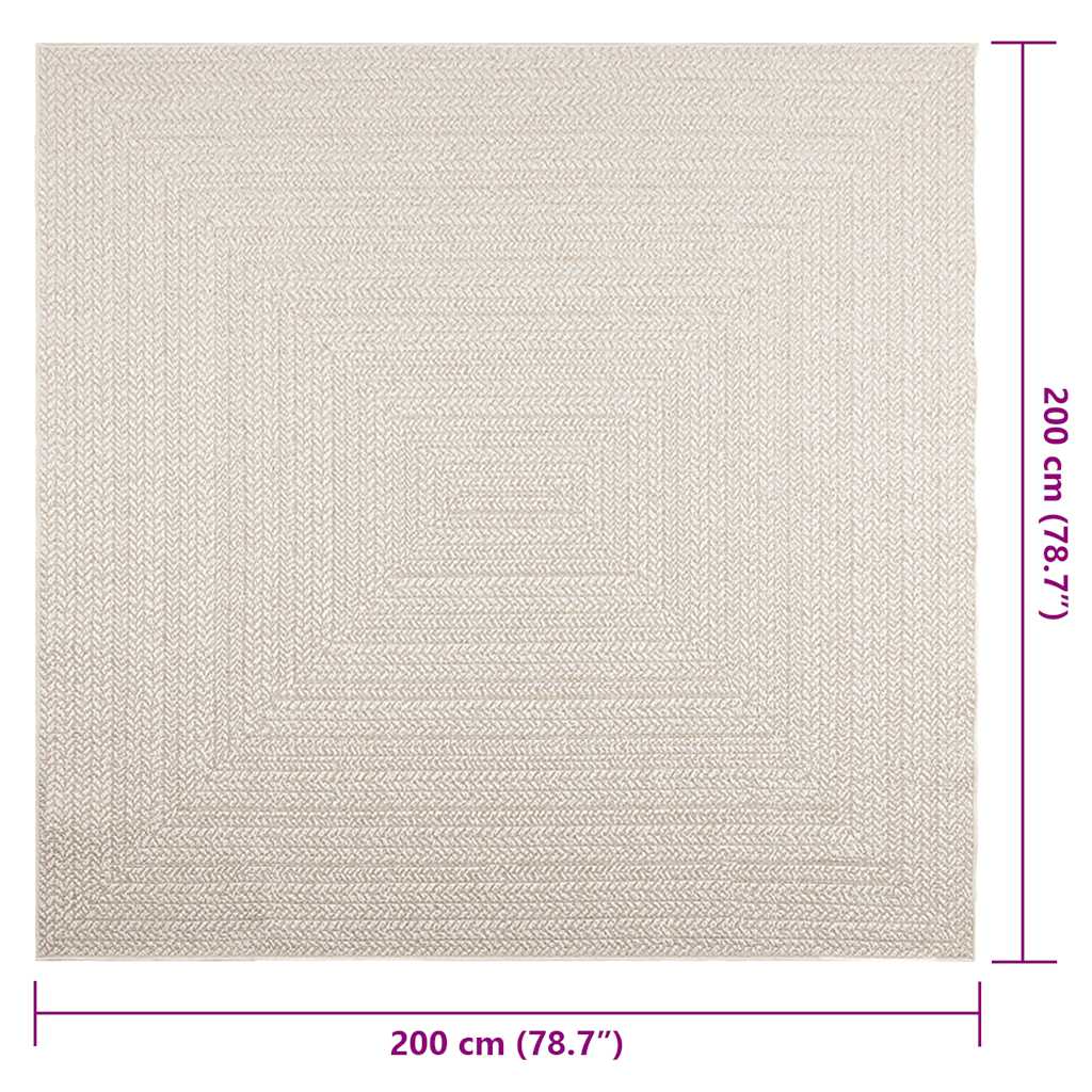 Teppe ZIZUR kremhvit 200x200cm jute-utseende innendørs&utendørs