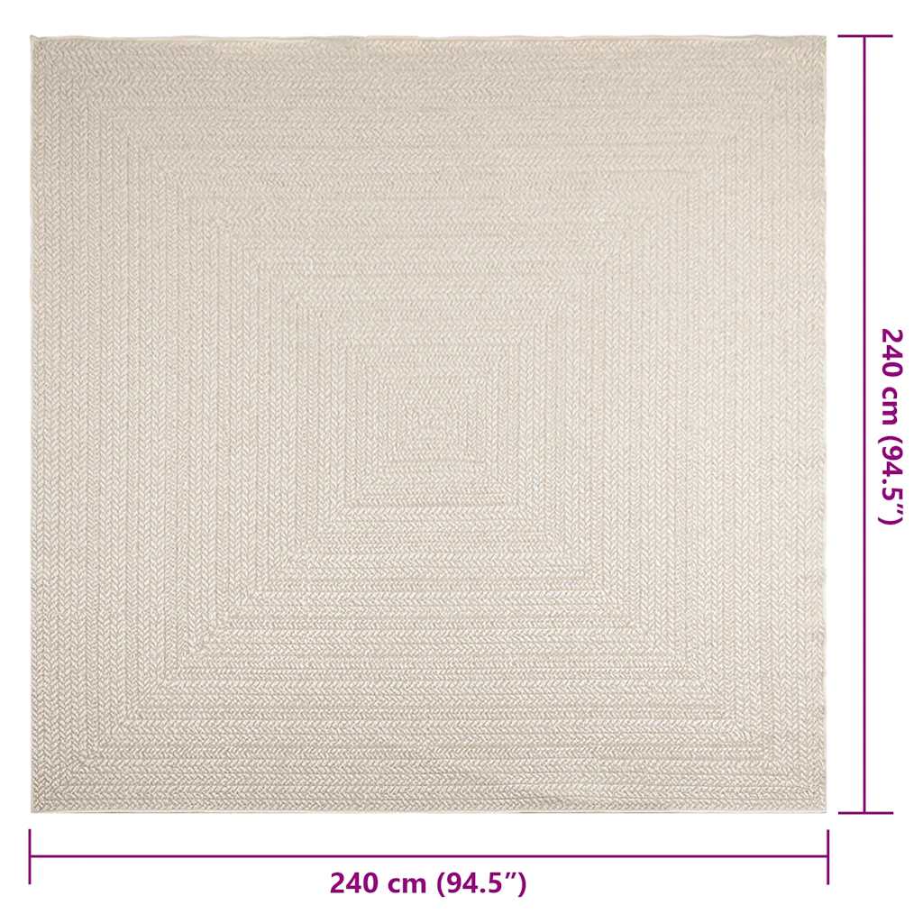 Teppe ZIZUR kremhvit 240x240cm jute-utseende innendørs&utendørs