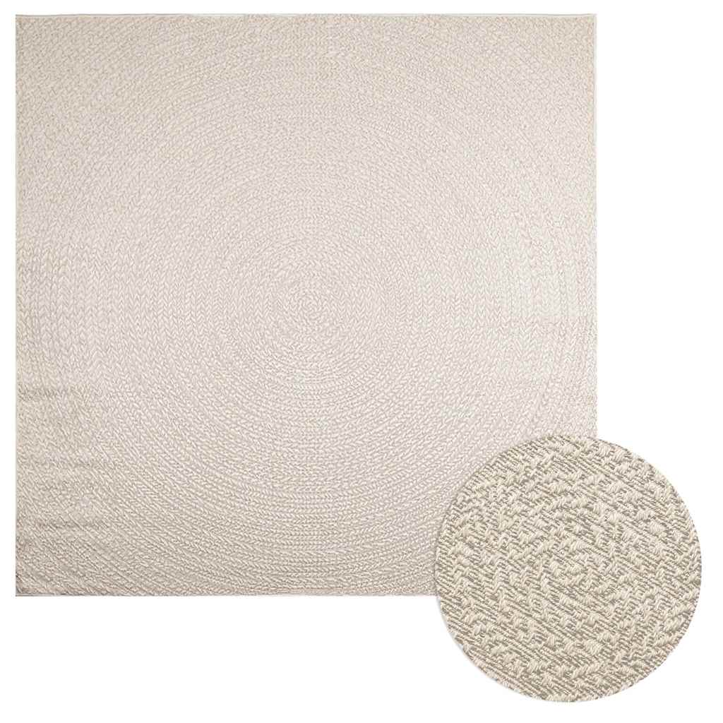 Teppe ZIZUR kremhvit 240x240cm jute-utseende innendørs&utendørs
