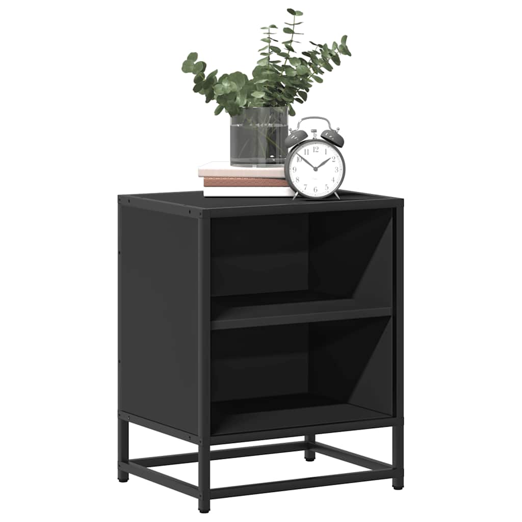 Nattbord 2 stk svart 40x31x50 cm heltre furu og metall