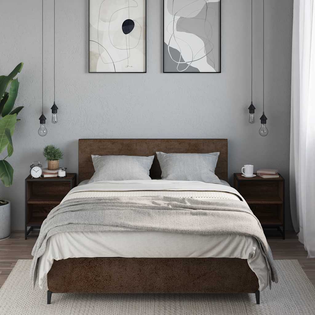 Nattbord 2 stk brun eik 40x31x50 cm konstruert tre og metall