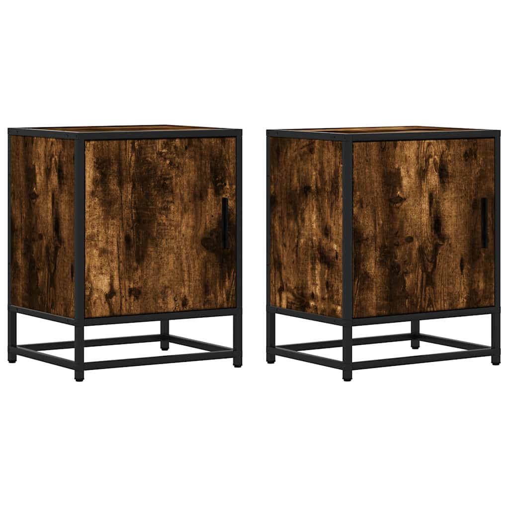 Nattbord 2 stk røkt eik 40x31x50 cm konstruert tre og metall