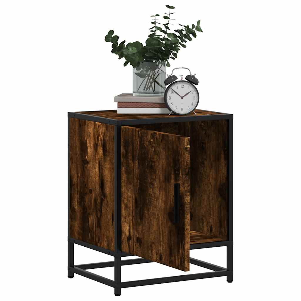 Nattbord 2 stk røkt eik 40x31x50 cm konstruert tre og metall